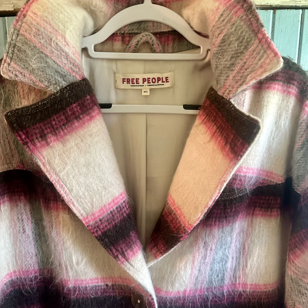 Free People Bali Pressley Wool long Duster coat fringe plaid - Picture 7 of 15